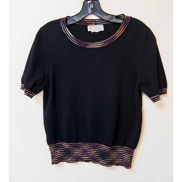Vintage 100% Wool Black Missoni Short Sleeved Sweater est sz 42 - Picture 4 of 11